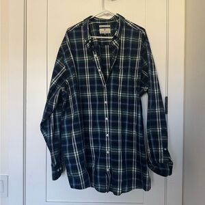 Classic Navy and White Plaid Men's Button Down Shirt